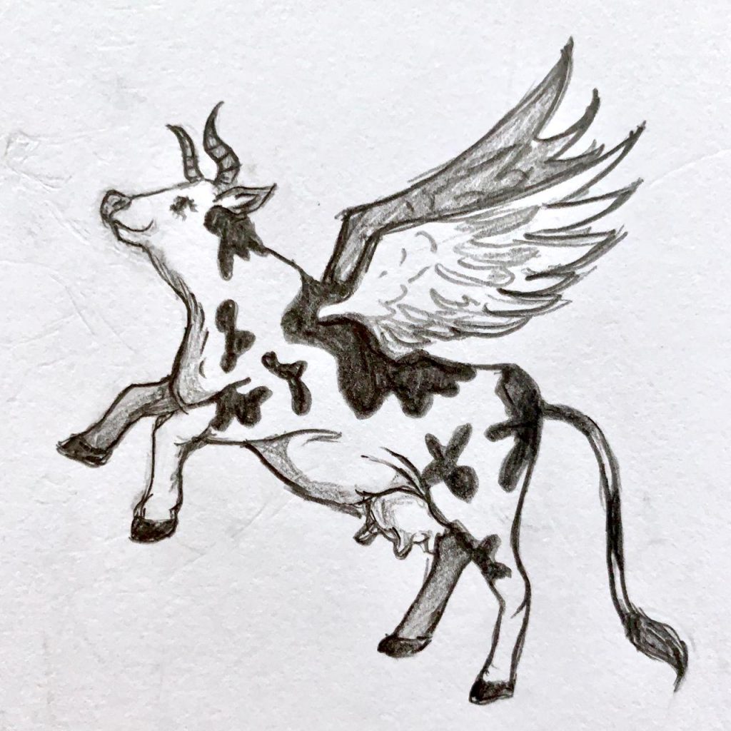 flying cow drawing